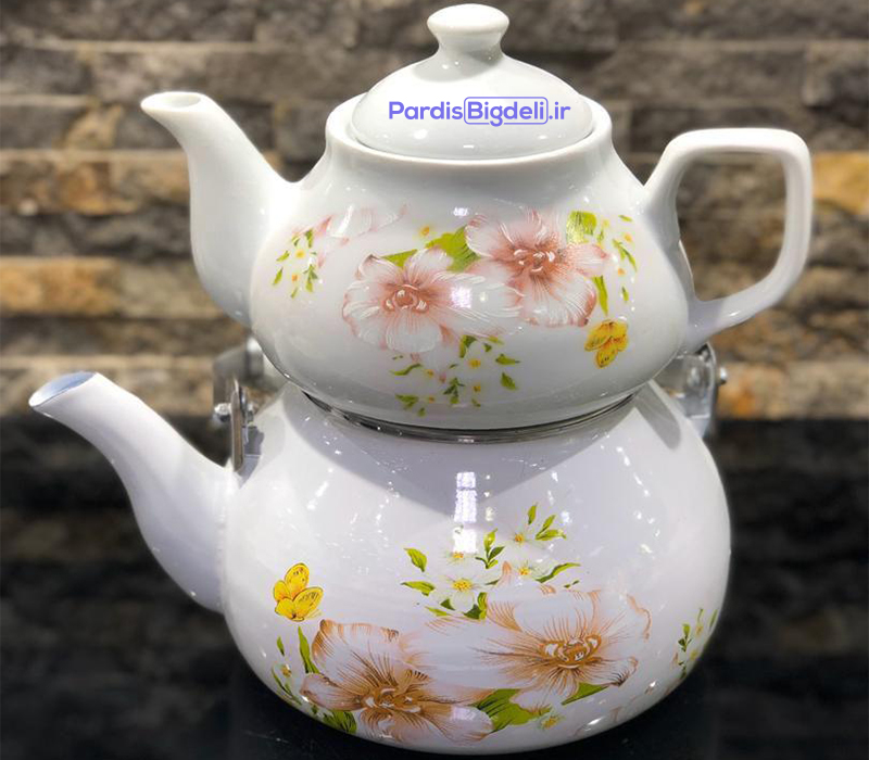 کتری و قوری لعابی گلدار